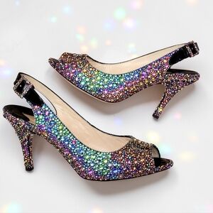 Manolo Blahnik Custom Rainbow Crystal Heels  Size 37